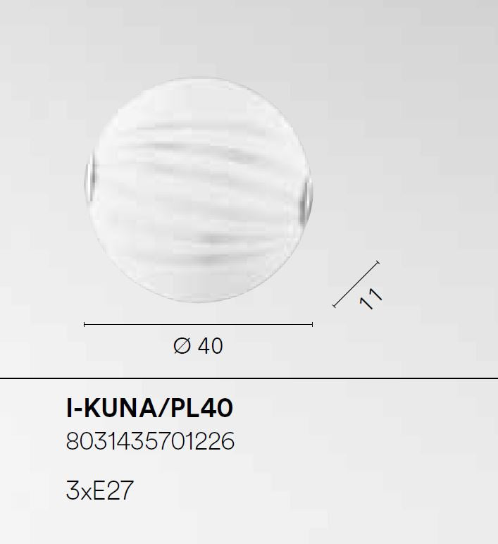 Plafoniera in vetro bianco con decori satinati e ganci cromo D.40cm 3XE27 non incl. KUNA