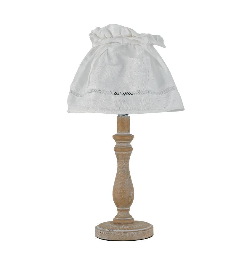 Lampă din lemn natural, cu abajur textil alb și broderie pe margini 1XE14 neincl. LULLABY