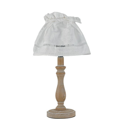 Lampă din lemn natural, cu abajur textil alb și broderie pe margini 1XE14 neincl. LULLABY