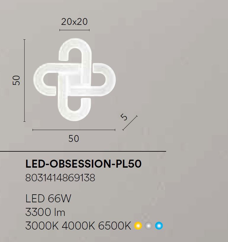 Plafoniera LED forme geometriche in alluminio bianco diffusore acrilico satinato c/telecomando 66W 3300LM CCT OBSESSION-PL50
