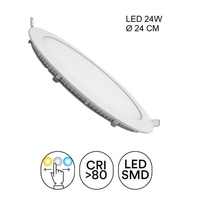 Corp de iluminat rotund încastrat 240 mm, ultra-subțire, alb, LED CCT 24W 2700LM Slim