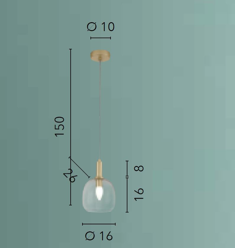 Sospensione in metallo oro satinato diffusore vetro soffiato 1XE14 non incl. BRANDY
