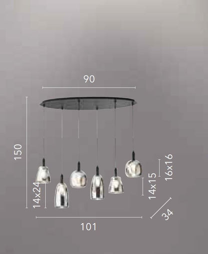 Sospensione 6 luci in metallo nero diffusore vetro cromo 6XE14 non incl. WEIZEN