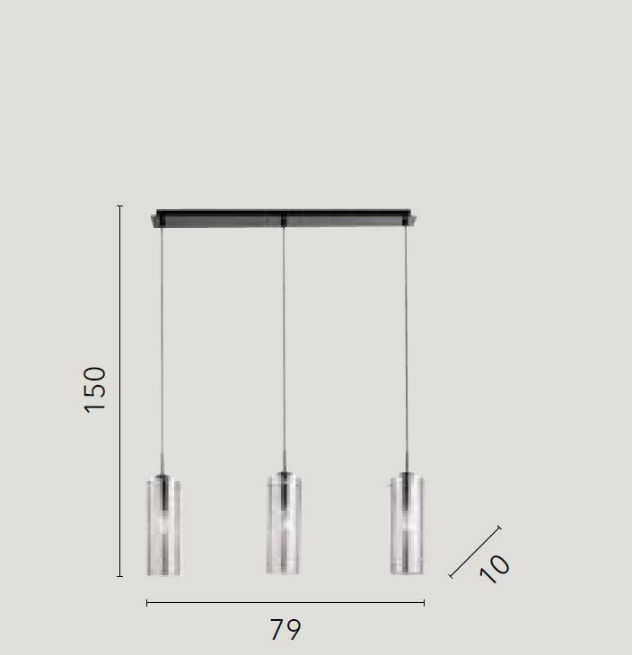 Sosp.3 luci lineare forme cilindriche in metallo nero con vetro fumè o metallo oro con vetro ambra 3XE27 non incl. MAGIC