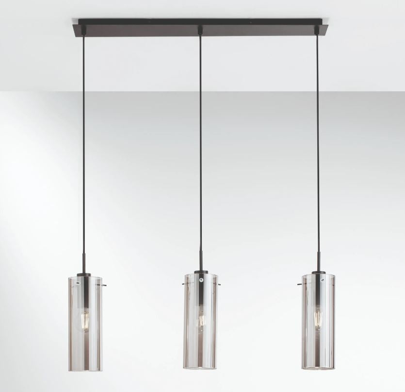 Sosp.3 luci lineare forme cilindriche in metallo nero con vetro fumè o metallo oro con vetro ambra 3XE27 non incl. MAGIC