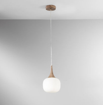 Sospensione boccia vetro bianco struttura effetto legno 1XE14 non incl. D.17cm JAIPUR-S17