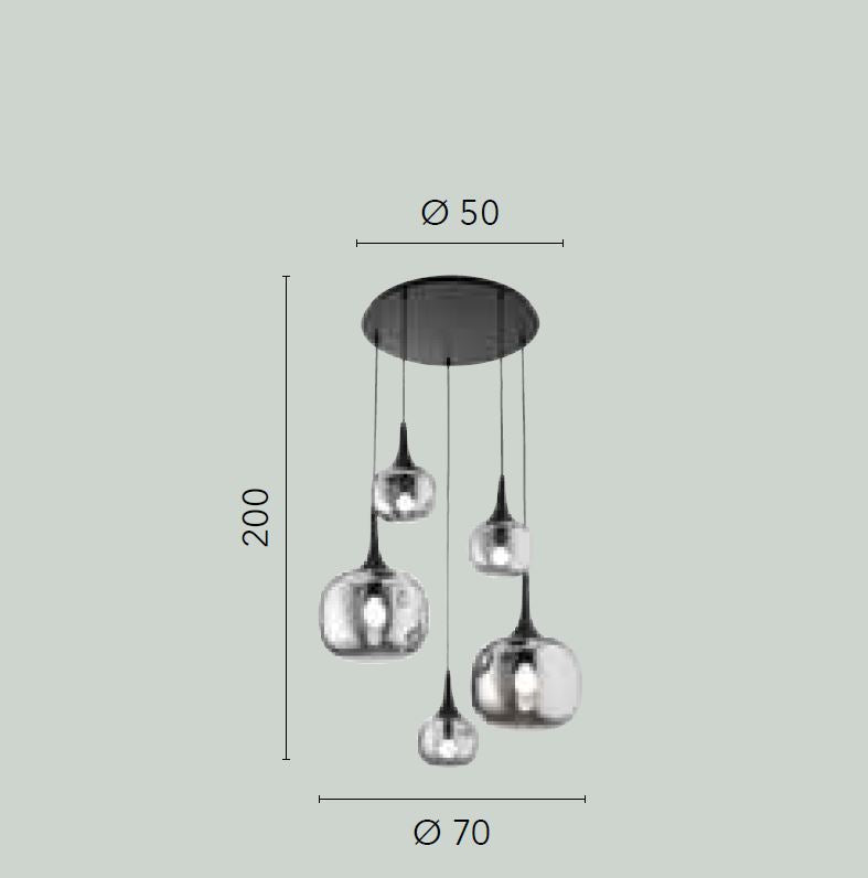 Sospensione boccia vetro bianco struttura effetto legno 2XE27+3XE14 non incl. D.70cm JAIPUR-S5