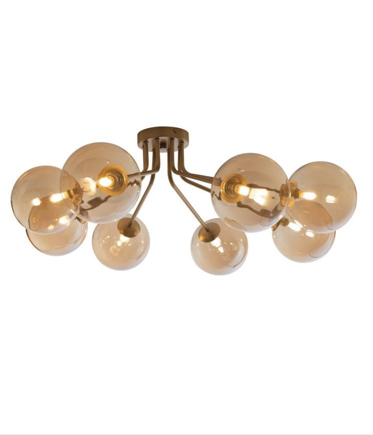 Plafoniera 8 luci in metallo con sfere in vetro soffiato champagne o fumè 8XG9 non incl. MIELE