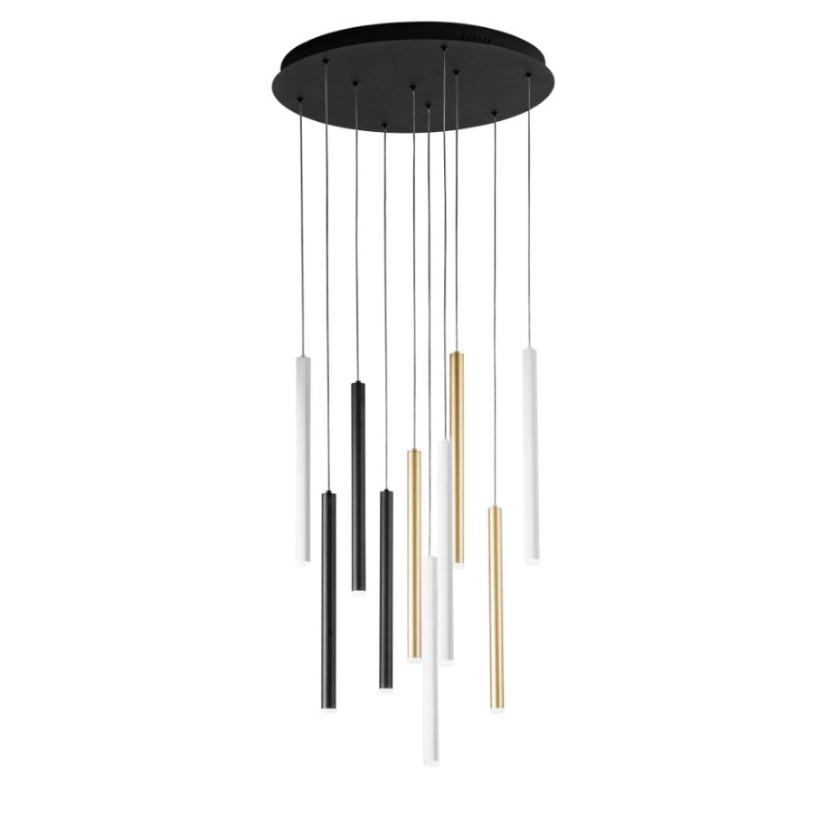 Sospensione LED tubolare base rotonda in metallo bianco-nero-oro 10 luci 50W 4700LM CCT PYPE-S10