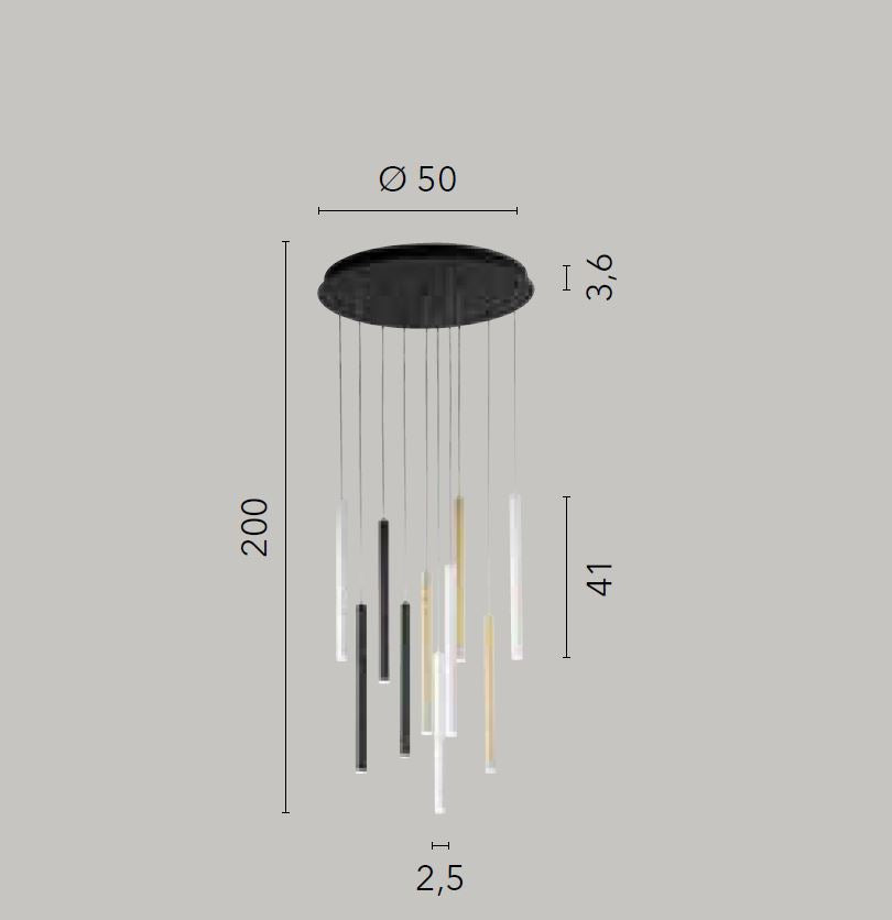 Sospensione LED tubolare base rotonda in metallo bianco-nero-oro 10 luci 50W 4700LM CCT PYPE-S10