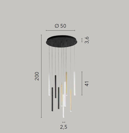 Sospensione LED tubolare base rotonda in metallo bianco-nero-oro 10 luci 50W 4700LM CCT PYPE-S10