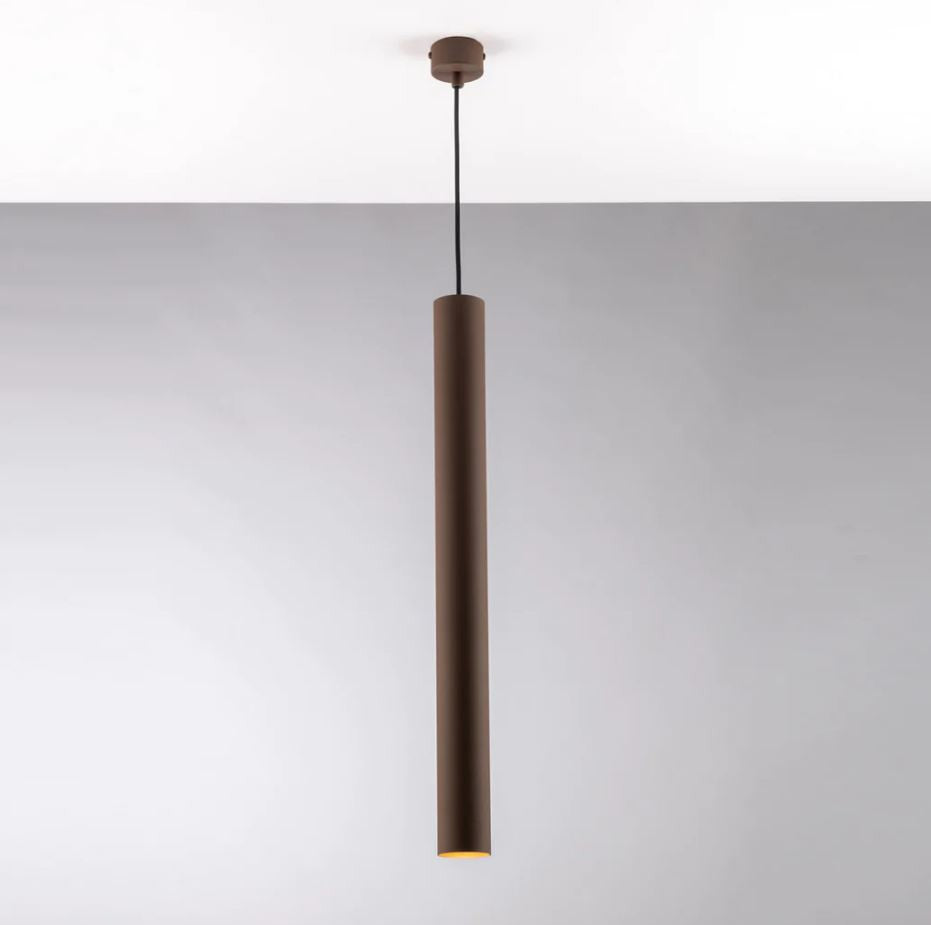 Sospensione Cilindro in Metallo 60cm Attacco GU10 | Bianco Nero Cromo Oro Corten Cavo Regolabile | Fan Europe FLUKE-S