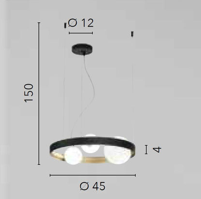 Sospensione in alluminio oro e nero opaco sfere vetro opale 3XG9 non incl. SONETTO