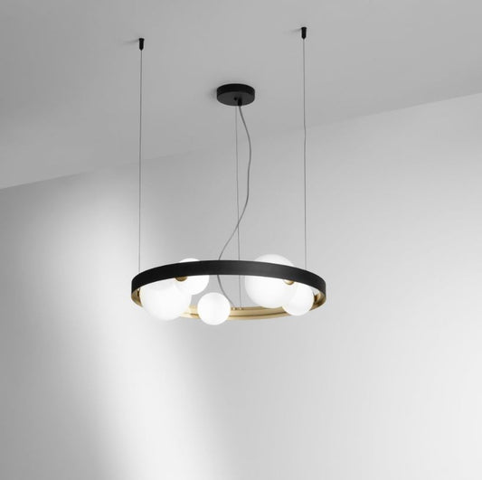 Sospensione in alluminio oro e nero opaco sfere vetro opale 5XG9 non incl. SONETTO BEST SELLER 2025