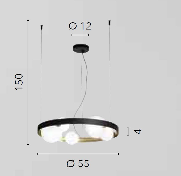 Sospensione in alluminio oro e nero opaco sfere vetro opale 5XG9 non incl. SONETTO