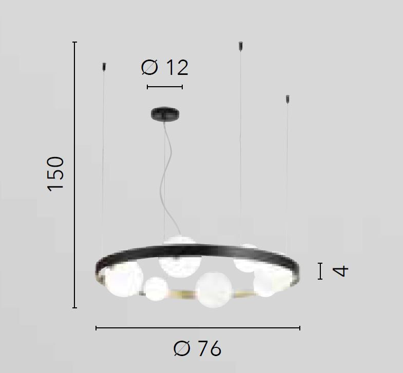 Sospensione in alluminio oro e nero opaco sfere vetro opale 8XG9 non incl. SONETTO