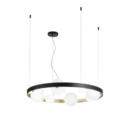 Sospensione in alluminio oro e nero opaco sfere vetro opale 8XG9 non incl. SONETTO