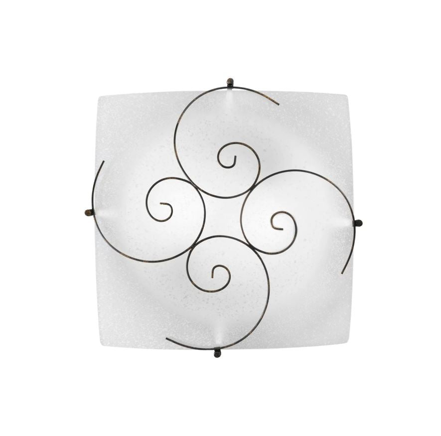 Plafoniera in vetro satinato con decori puntinati e una struttura ruggine 40x40cm 2XE27 non incl. RICCIOLO