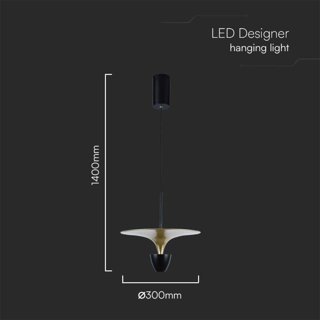 Sospensione LED V-TAC – Cono Rovesciato | 9W 1000lm | Bianco Caldo o Naturale | 120° | Nero o Oro | IP20 | Garanzia 2 Anni