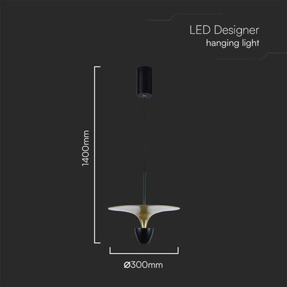 Sospensione LED V-TAC – Cono Rovesciato | 9W 1000lm | Bianco Caldo o Naturale | 120° | Nero o Oro | IP20 | Garanzia 2 Anni