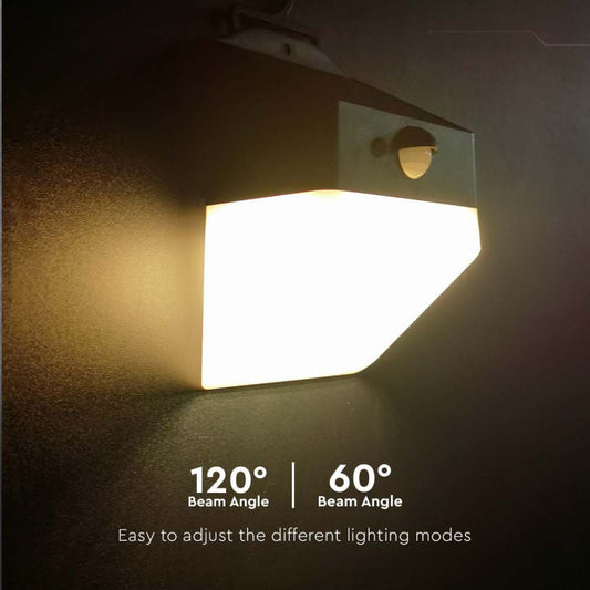 V-TAC Lampa ogrodowa LED z panelem słonecznym i czujnikiem 2W, korpus czarno-biały, CCT 4000K, IP65
