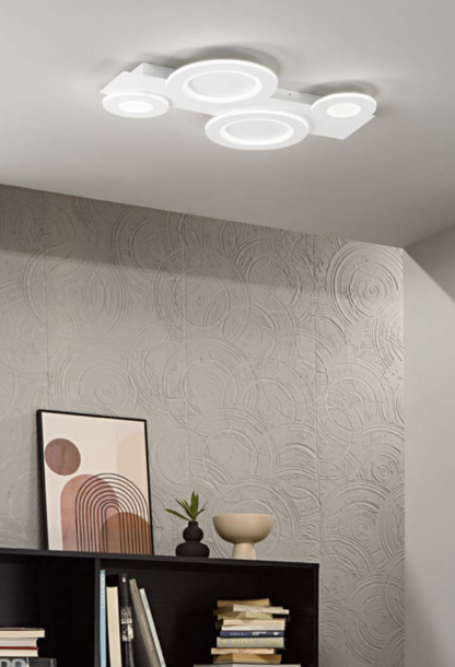 Plafoniera LED COLLAGE – CCT | Alluminio Bianco con Diffusori Acrilici a Cerchi Sovrapposti | PL40, PL65