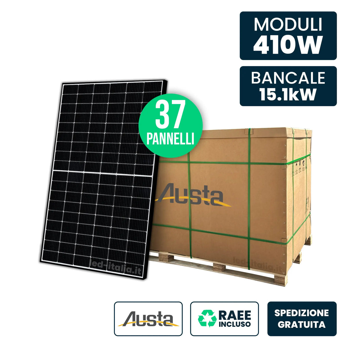 SKU 1156137 Distribuie V-TAC Italia Palet 15kW cu 37 Panouri 410W AUSTA Cadru Negru 1762x1134x30mm