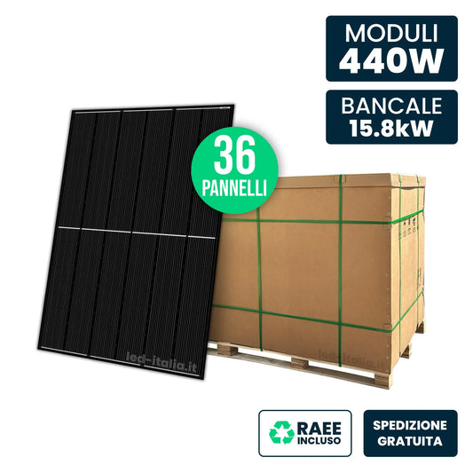 Bancale 15.84kW con 36 Pannelli Solari 440W N-Type TOPCon Full Black 1722x1134x30mm