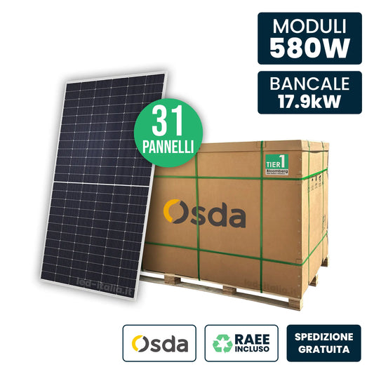 V-TAC Paleta 18kW z 31 panelami słonecznymi 580W OSDA TIER-1 N-Type TOPCon Srebrna rama 2278x1134x35mm