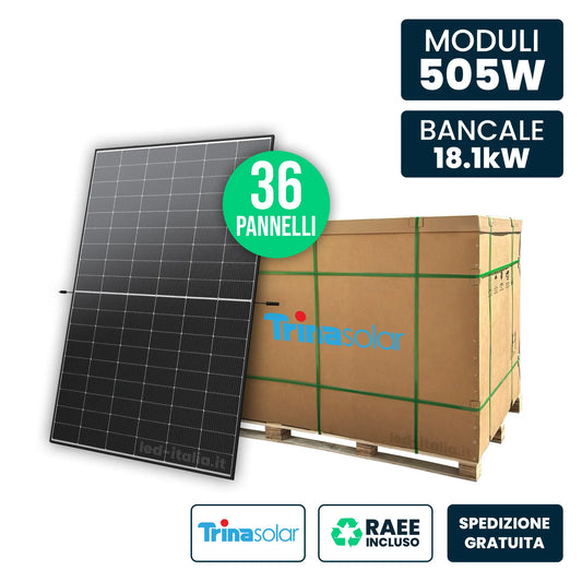 SKU 1264036 V-TAC Paleta 18kW z 36 panelami słonecznymi 505W Trina Vertex S+ i-TOPCon Double Glass Black Frame 1961x1134x30mm