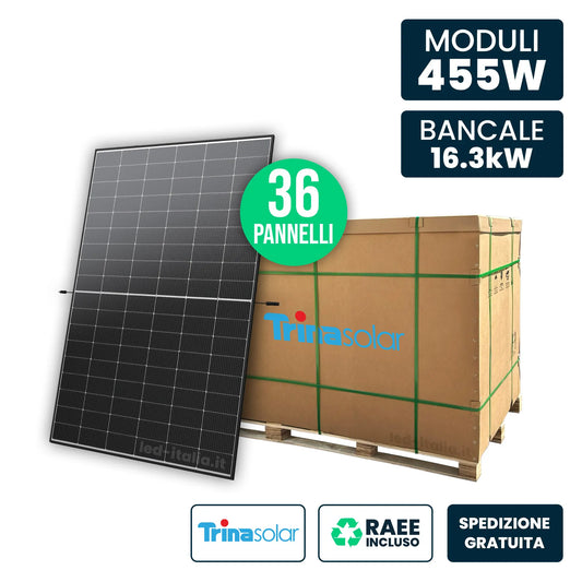V-TAC Paleta 16kW z 36 Panelami Fotowoltaicznymi 455W Trina Vertex S+ i-TOPCon Podwójne Szkło Czarna Rama 1961x1134x30mm