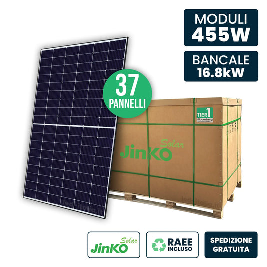 V-TAC Paleta 16kW z 37 panelami słonecznymi 455W JINKO TOPCon Black 1762x1134x30mm