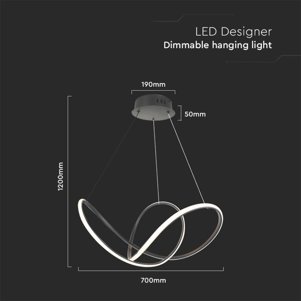 V-TAC Lampadario LED a Sospensione 49W in Metallo Colore Nero Dimmerabile 3000K
