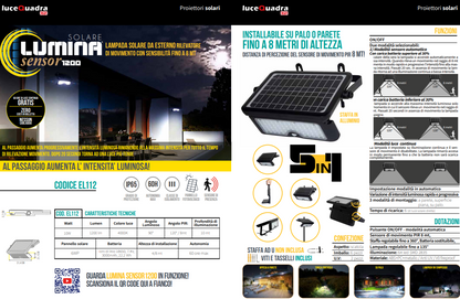 LUMINA SENSOR 1200 - LAMPADA SOLARE DA ESTERNO 10W 1200LM 4000°K EL111