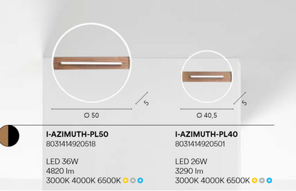 Lampa sufitowa LED metalowa z podstawą imitującą drewno, w dwóch rozmiarach, kolor czarny CCT AZIMUTH
