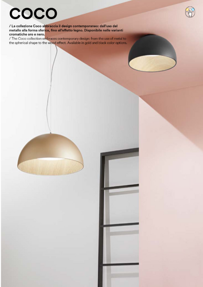 Sospensione LED COCO – Metallo con Interno Effetto Legno | D.50cm | 40W 5250lm CCT | Oro o Nero
