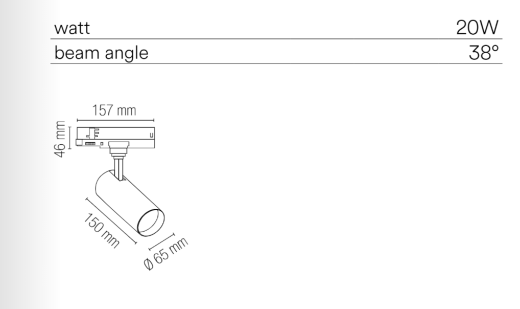 Proiettore Faro LED Orientabile per Binario Trifase | 20W 2450lm 38° CRI90 | Bianco o Nero