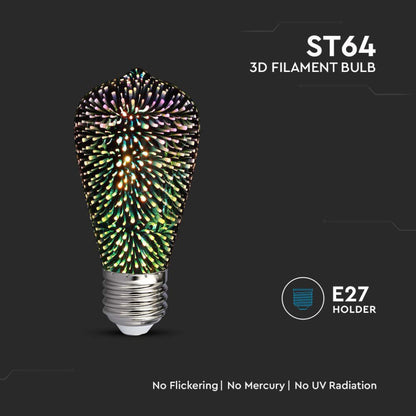V-TAC Bec LED E27 5W ST64 Filament 3D 3000K