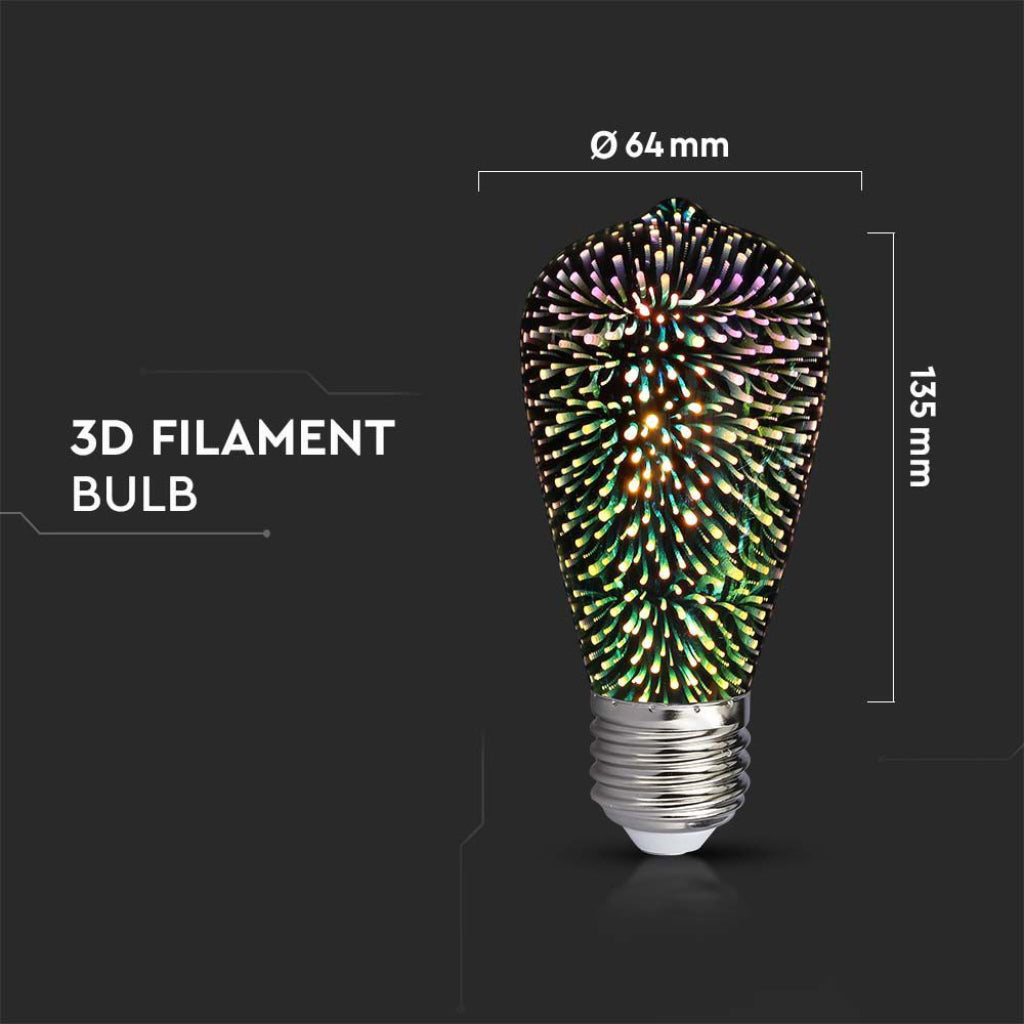 V-TAC Bec LED E27 5W ST64 Filament 3D 3000K