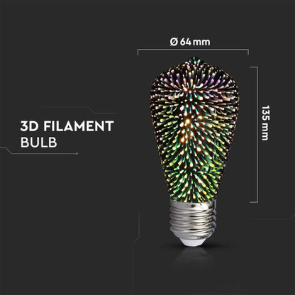 V-TAC Bec LED E27 5W ST64 Filament 3D 3000K