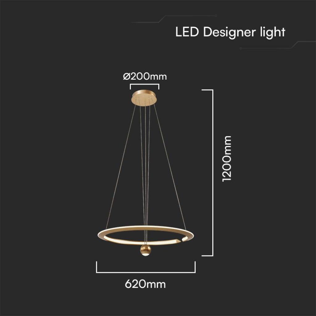 V-TAC Lampadario LED a Sospensione Circolare 46W dal Design Regolabile Moderno e Elegante in Metallo Colore Oro Spazzolato 3000K