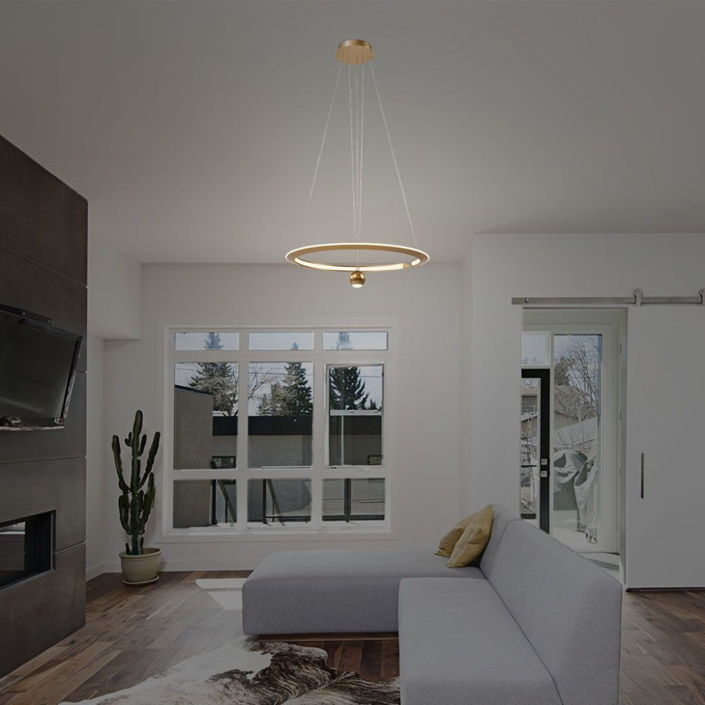 V-TAC Lampadario LED a Sospensione Circolare 46W dal Design Regolabile Moderno e Elegante in Metallo Colore Oro Spazzolato 3000K