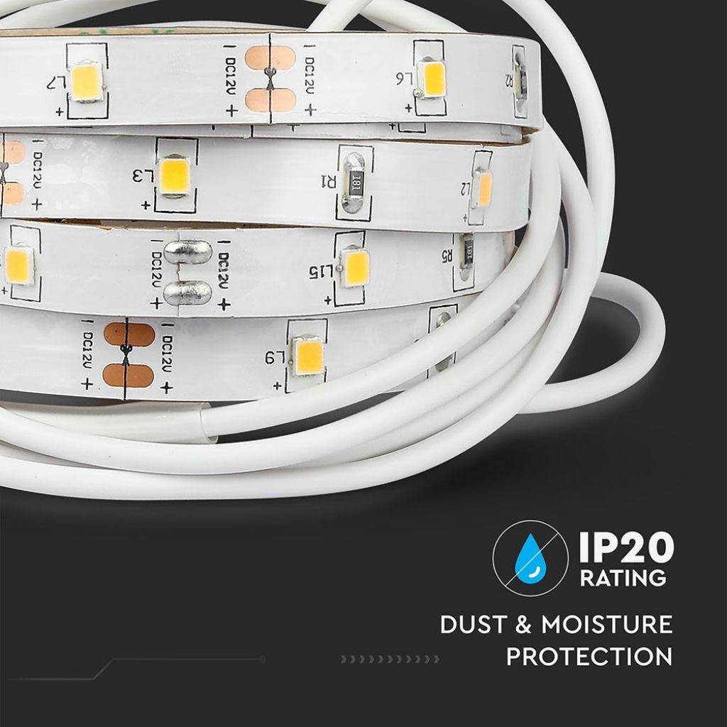 Kit V-TAC bandă LED lumină de noapte dublă (2 benzi de 1,2m, 30 LED-uri/m, 2,8W + alimentator + 2 senzori de mișcare) 12V 3000K, reglabilă
