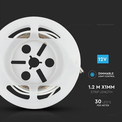 Kit V-TAC bandă LED lumină de noapte dublă (2 benzi de 1,2m, 30 LED-uri/m, 2,8W + alimentator + 2 senzori de mișcare) 12V 3000K, reglabilă