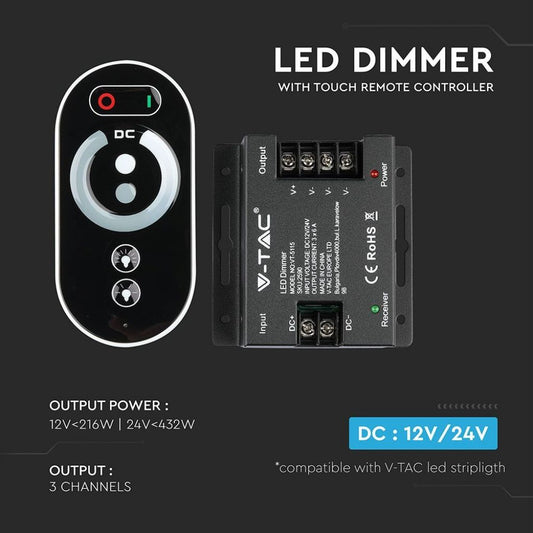Controller per Strip LED Dimmerabile con Telecomando Touch Nero Sensor Compatible | VT-5115 V-TAC