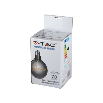 V-TAC Bec LED E27 5W G125 Filament Ambră Scris Love 2200K
