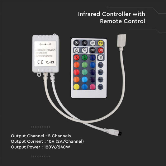 Controller per Strip LED 3in1+RGB con Telecomando 28 Tasti a Infrarossi 12-24V | VT-2428 V-TAC