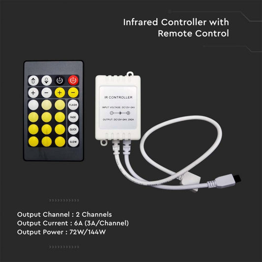 Controller per Strip LED RGB 4 Pin 12V/24V con Telecomando 24 Tasti a Infrarossi | VT-2425 V-TAC