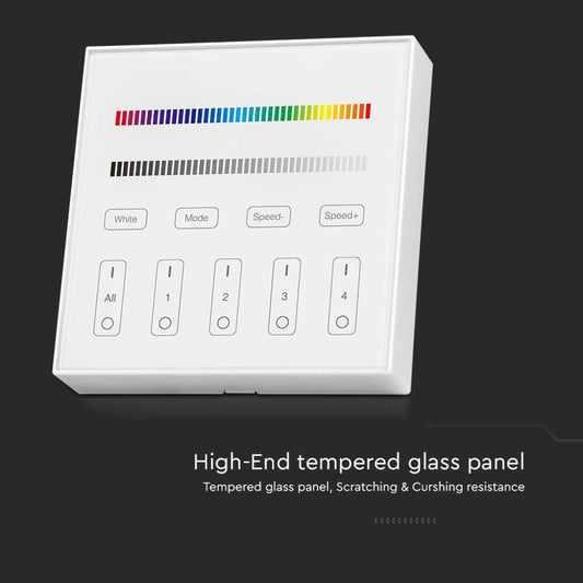Controller da Muro WiFi per Strip LED RGB+W 4 Zone Bianco 86x86mm | VT-2437 V-TAC