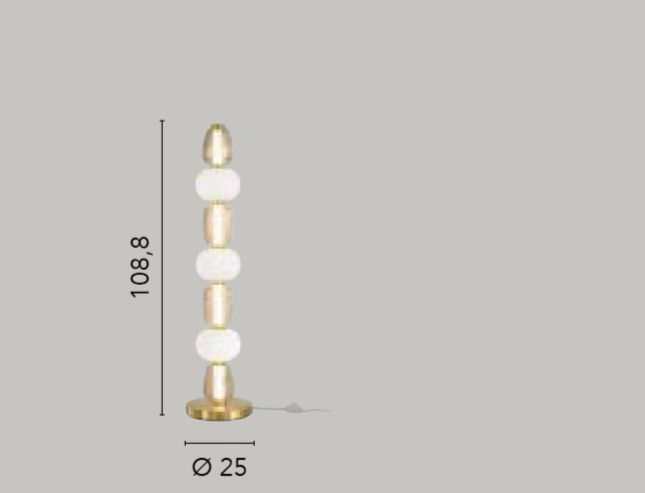 Piantana LED metallo e vetro soffiato bianco-oro 40W 4000LM luce calda 3000°k TOTEM